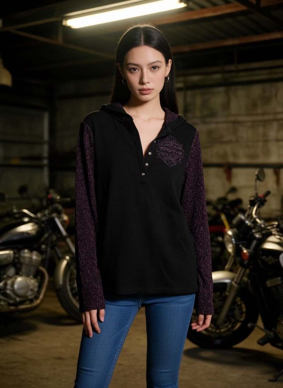 Harley-Davidson Waffle Knit Hooded Shirt Size L